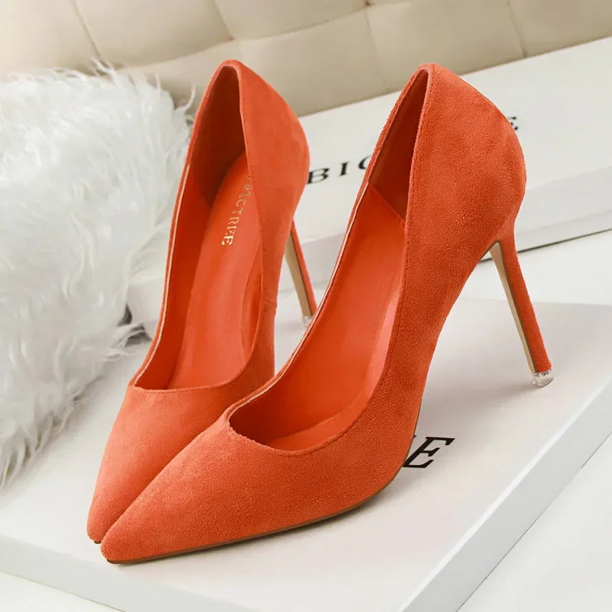 Sapatos de Salto Alto Femininos Elegantes em Lã Laranja Roxo para Festa de Banquete à Noite, Scarpin Clássico em Burgundy, 9cm de Salto Alto, Tamanho Plus