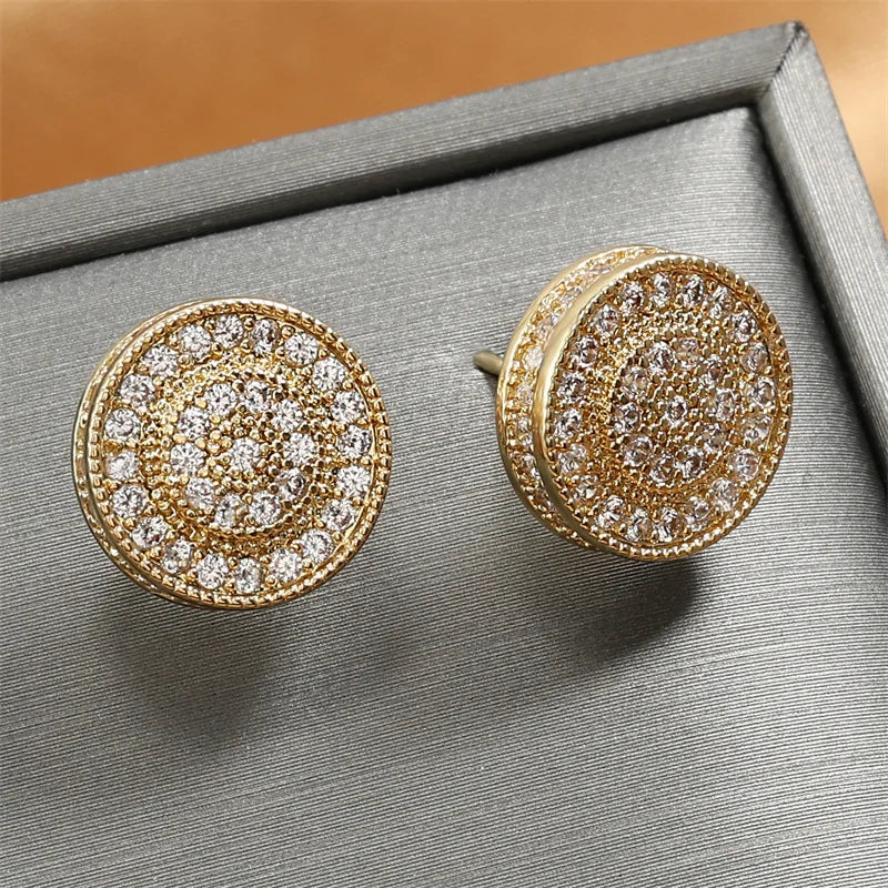 Brincos de Stud Zirconia Micro em Inlay Redondo ZAKOL Exquisito para Mulheres, Joias de Festa de Casamento com Geometria Completa de CZ