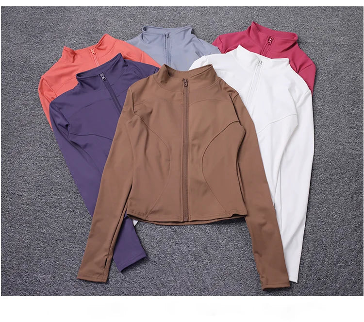Jaqueta Esportiva Feminina de Manga Longa, Camisa de Treino, Casaco para Academia, Roupas de Yoga, Roupas Esportivas