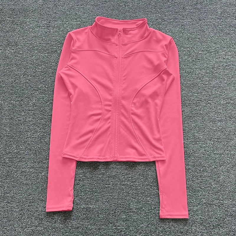 Jaqueta Esportiva Feminina de Manga Longa, Camisa de Treino, Casaco para Academia, Roupas de Yoga, Roupas Esportivas