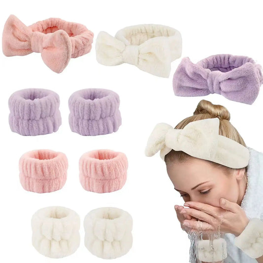 Faixas para Lavar o Rosto para Mulheres e Meninas - Faixas de Pulso Reutilizáveis para Spa, Toalha de Microfibra Macia, Faixas de Cabelo em Rede, Faixas de Suor para Corrida e Esporte