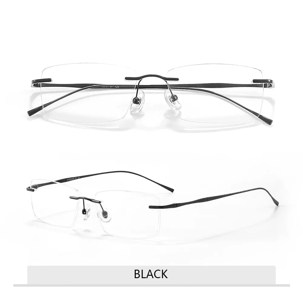 Óculos de Titanio Puro Anti Luz Azul para Homens - Armações de Óculos de Marca Luxuosa - Óculos Sem Montura para Mulheres - Lentes de Computador de Titanio Puro