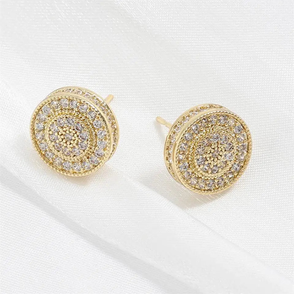 Brincos de Stud Zirconia Micro em Inlay Redondo ZAKOL Exquisito para Mulheres, Joias de Festa de Casamento com Geometria Completa de CZ
