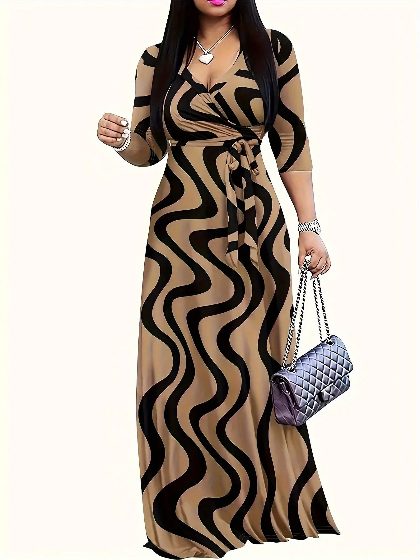 Vestido de Impressão de Moda Feminina para Mulheres, Casual, Sexy, Decote V Profundo, com Amarração, Vestidos Soltos Robe Femme, Roupas de Verão para Mulheres