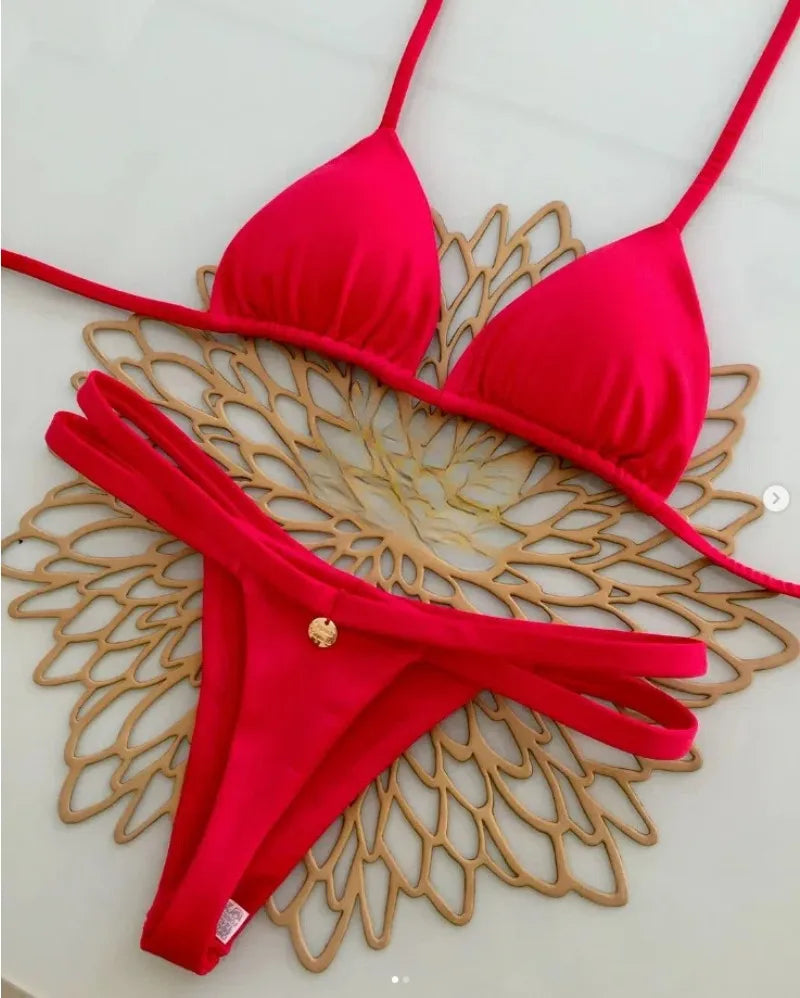 Biquíni sexy de briefs com recortes novos para mulheres - traje de banho para a praia no Brasil