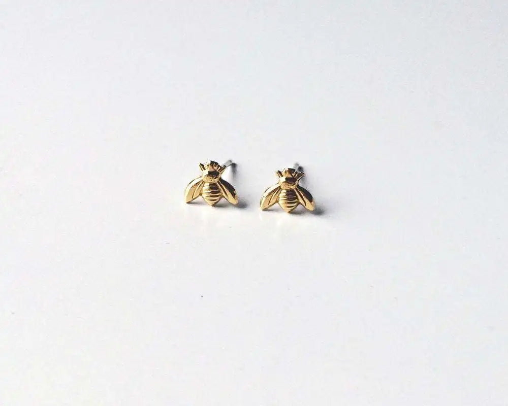 Brincos de Estudo de Inseto Fashion Cute - Brincos de Abelha Bumble Pequenos em Cor Dourada, Mini Rainha Abelha, Acessórios de Joias para Mulheres em Festa
