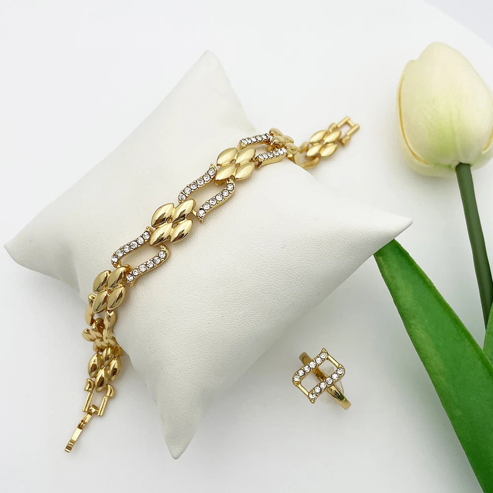 Conjunto de Joias em Ouro Dubai, Colar Cubano e Brincos para Mulheres, Jóias de Casamento para Noivas, Presente para Festa de Banquetet