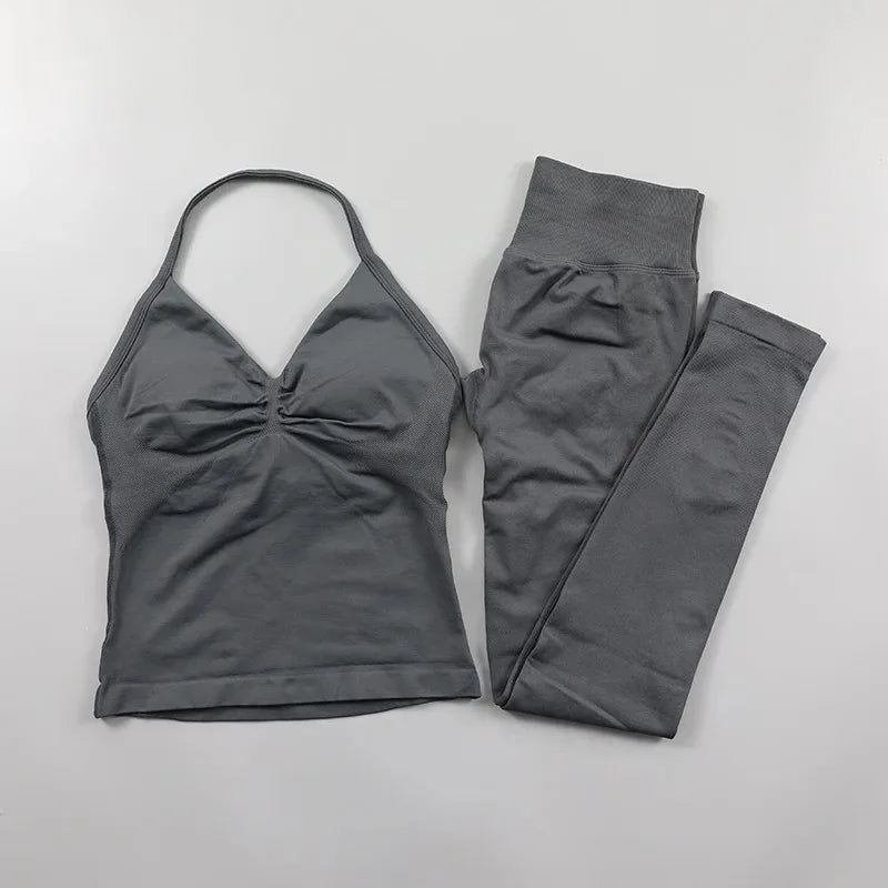 Conjunto de Leggings Impact para Mulheres Conjunto de Yoga Sem Costura Roupa de Fitness Legging com Bumbum Definido Top de Tanque Almofadado Conjuntos de Treino Roupas Esportivas