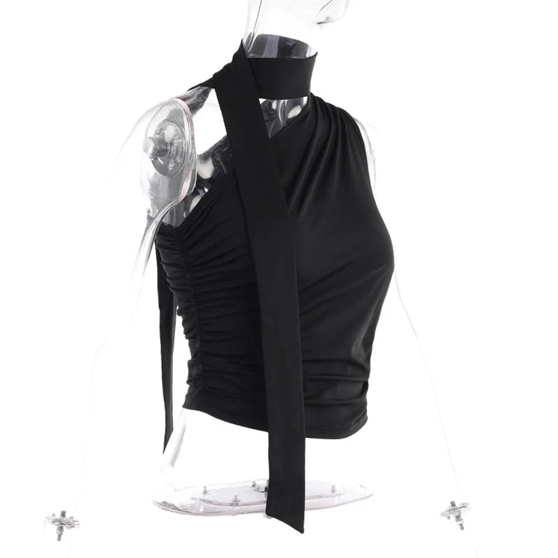 Top Crop Sem Costas Sexy Off Shoulder Halter para Mulheres, Vintage, Sem Mangas, Roupas Y2K para Clubes, Casual Feminino Verão 2024