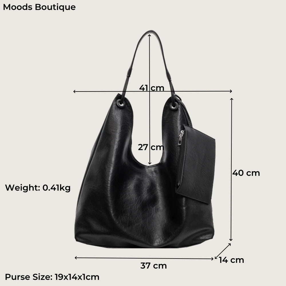 Burgundy 2-IN-1 Shoulder Tote Bags For Women Soft PU Leather Solid Color Large Capacity Shopping Hobo Bag With Coin Purse 2024