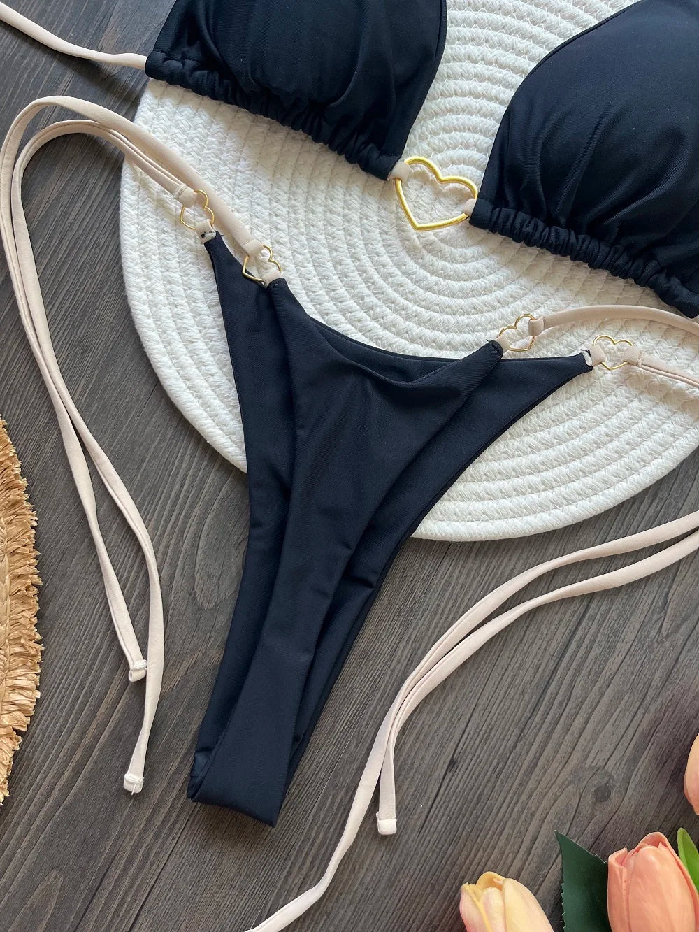 Conjunto de Biquíni Sexy Halter de Cor Sólida RUOTONSEPT, maiô feminino de duas peças, com triângulo e fio dental, traje de banho estilo brasileiro.