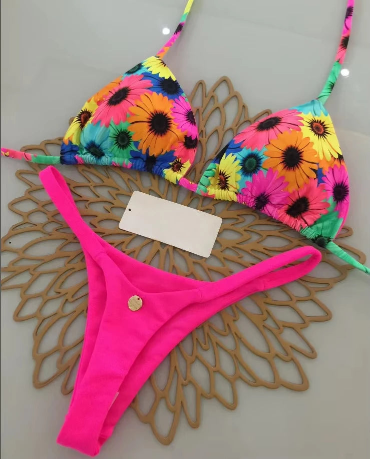 Novo Biquíni Feminino Sunga de Praia Férias Roupa de Banho Conjunto de Biquíni Estampado de Leopardo Roupa de Praia Sunga Biquíni