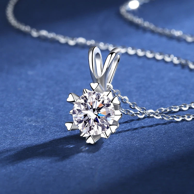 Colar de Pingente de Moissanita em Prata 925 com 6 Garras para Mulheres Design Moderno Cor D VVS Aprovado no Teste de Diamante Joia com caixa GRA