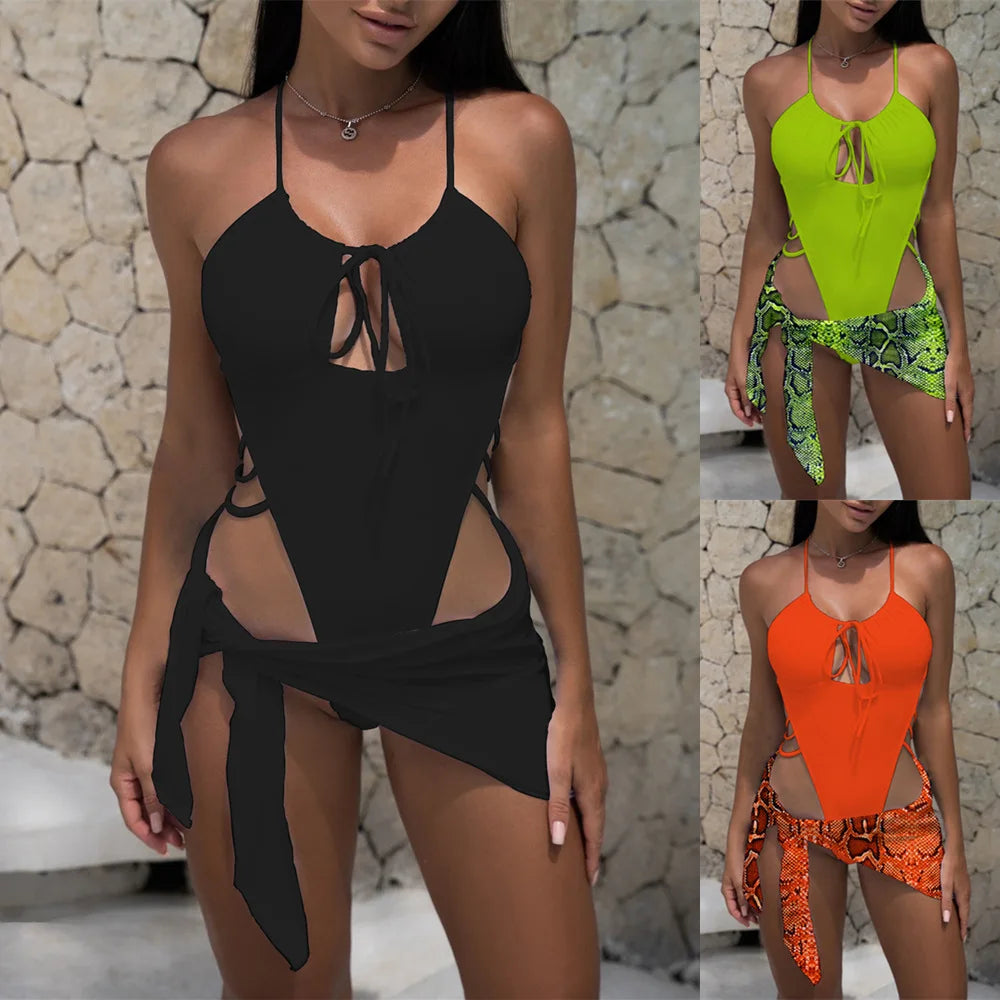 Maiô em duas peças com fio, com cobertura, biquíni sexy, maiô recortado alto, sem costas, roupa de praia para mulheres.