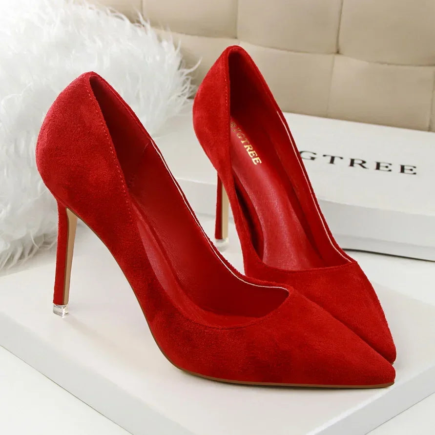 Sapatos de Salto Alto Femininos Elegantes em Lã Laranja Roxo para Festa de Banquete à Noite, Scarpin Clássico em Burgundy, 9cm de Salto Alto, Tamanho Plus