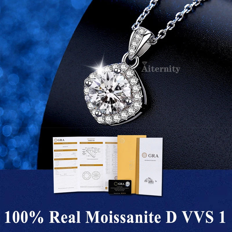 Colar de Pingente de Moissanita em Prata 925 com 6 Garras para Mulheres Design Moderno Cor D VVS Aprovado no Teste de Diamante Joia com caixa GRA