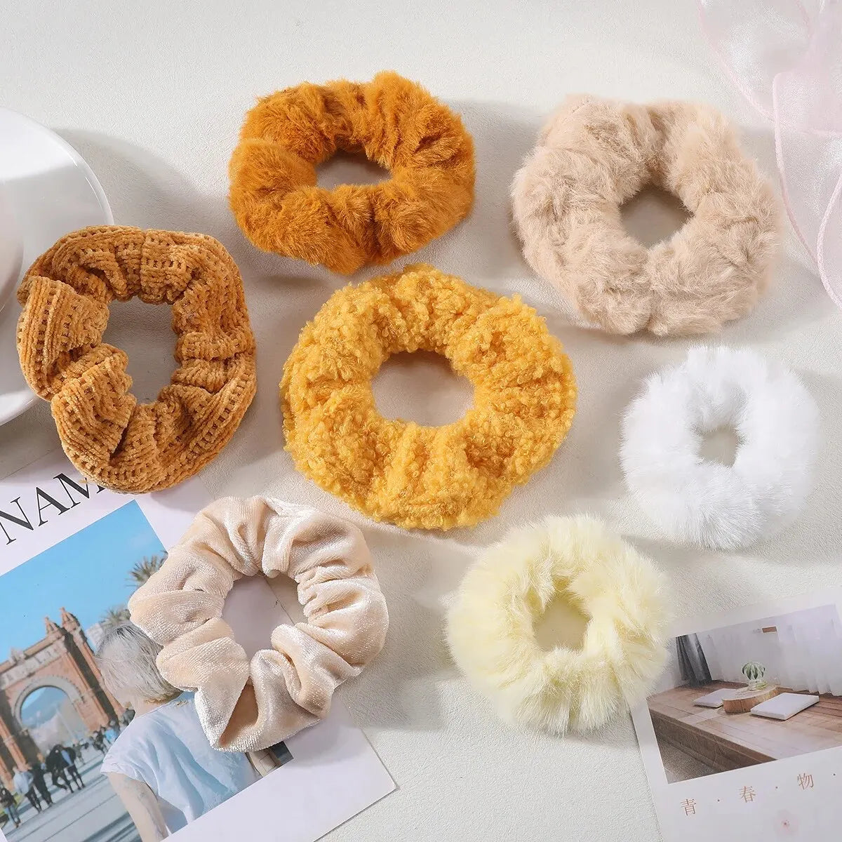 Conjunto de 7/21 peças de presilhas de cabelo para mulheres - Conjunto de elásticos de cabelo macios sólidos para meninas, suportes de coque, bandas de borracha, amarras de cabelo, acessórios para cabelo