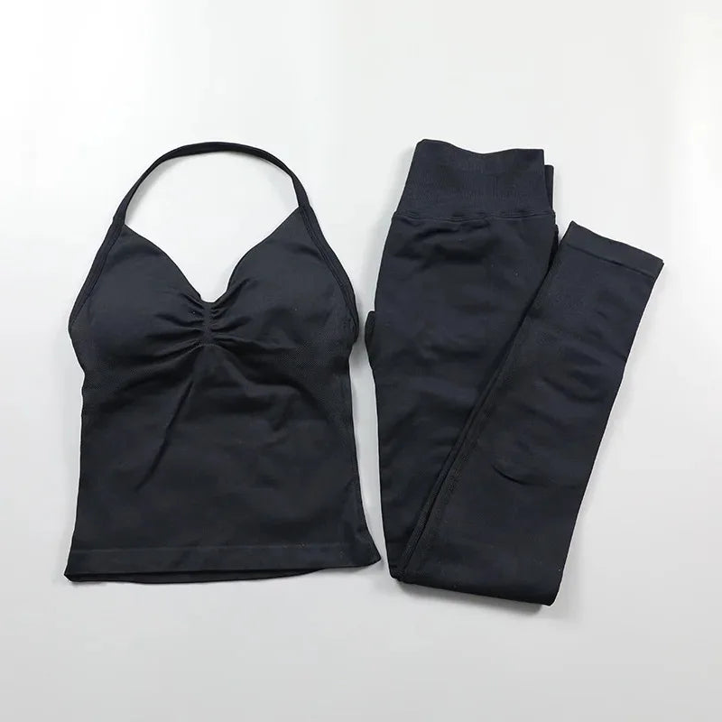 Conjunto de Leggings Impact para Mulheres Conjunto de Yoga Sem Costura Roupa de Fitness Legging com Bumbum Definido Top de Tanque Almofadado Conjuntos de Treino Roupas Esportivas