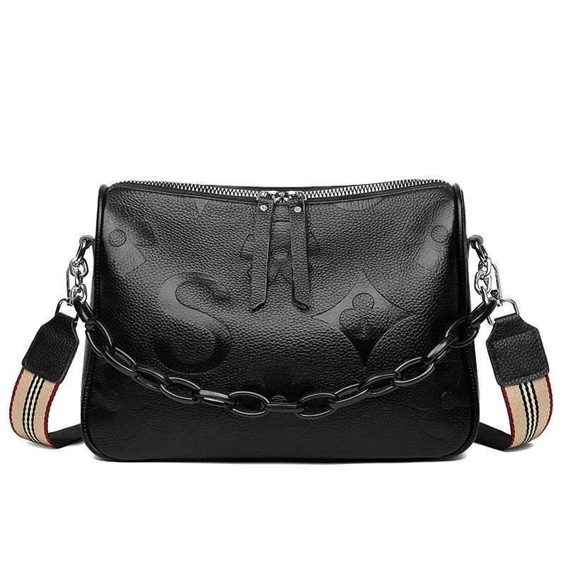 Cowhide Letter printing Handbag Designer Genuine Leather Women Shoulder bag Chains Female Tote Luxury Brand Ladies Messenger Bag
