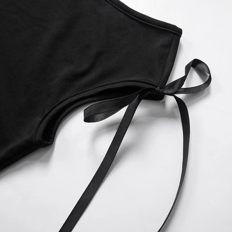 CUTENOVA 2024 Verão Tops Sem Manga Sexy Ombro à Exposição com Cores Sólidas Lace Up T-Shirt Casual Slim Crop Top Preto Manga Curta Feminino