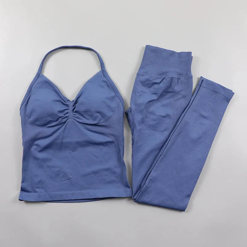 Conjunto de Leggings Impact para Mulheres Conjunto de Yoga Sem Costura Roupa de Fitness Legging com Bumbum Definido Top de Tanque Almofadado Conjuntos de Treino Roupas Esportivas