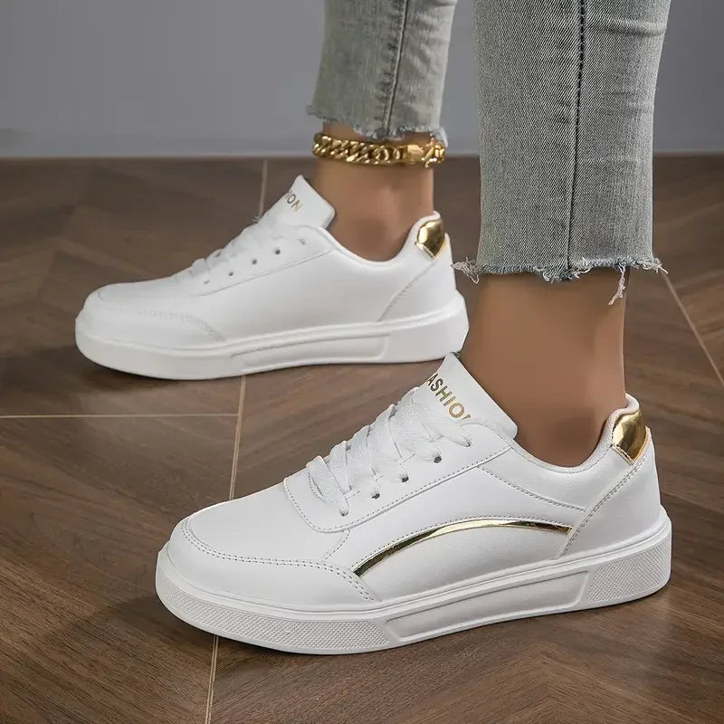 Tênis Casuais Femininos MAEDEF Novos Brancos Tênis Vulcanizado Respirável com Cadena Plataforma Feminina Sapatos Flats