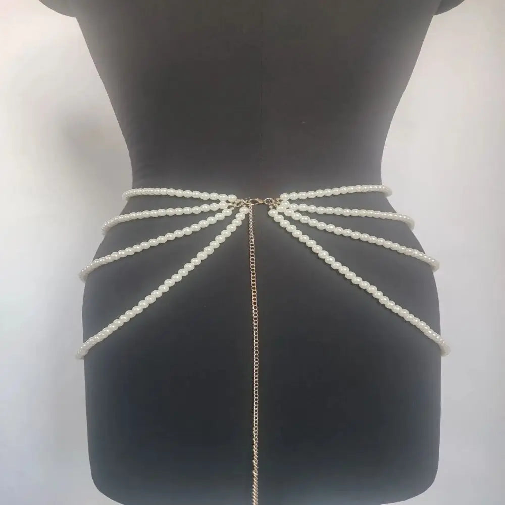 Cintura de Pérolas Multicamadas Y2K para Moda Feminina, Acessórios de Corpo com Personagem Retro para Festas, Cintos de Acessórios