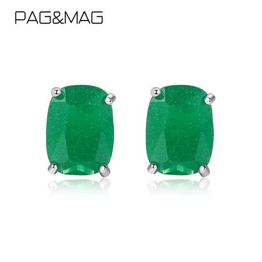 PAG&MAG Brinco de Pedra Verde em Prata Esterlina 925 Redondo para Mulheres, Elegante para Casamento e Noivas, Joias Finas