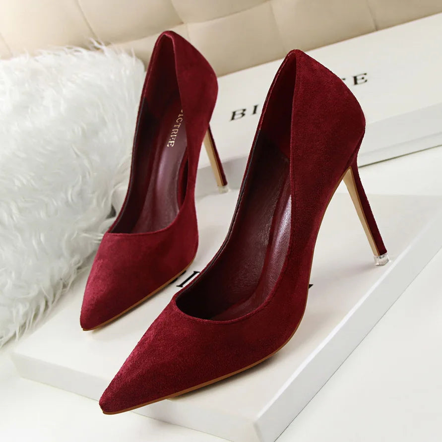 Mulheres Sapatos de Salto Alto 9cm Amarelo Bordô, Bombas Tamanho Plus, Stripper de Camurça, Escarpins para Casamento e Noivas, Scarpins Verde Azul para Festas