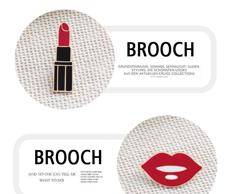 Meninas Sexy Lábios Vermelhos e Alfinetes de Esmalte de Batom, Charme Feminino, Broches de Metal, Pin de Lapela para Casaco, Chapéu, Bolsa, Pins Distintivos, Acessórios de Joias, Presente