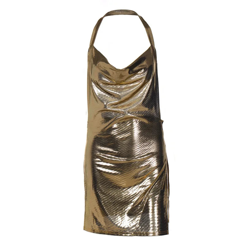 Vestido curto elegante e sexy para mulheres, com decote em V, costas nuas e detalhes de lantejoulas, perfeito para festas e dança.