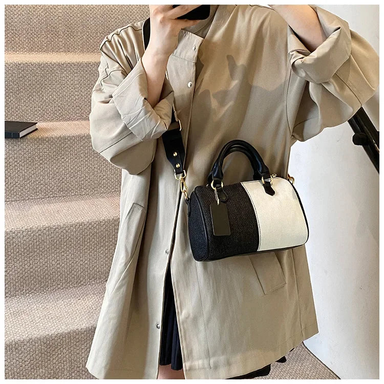 Cross Body Bags Casual Street Small Boston Bag 2025 Designer Purses Patchwork Colorblock Mini Handbags For Women Denim Shoulder