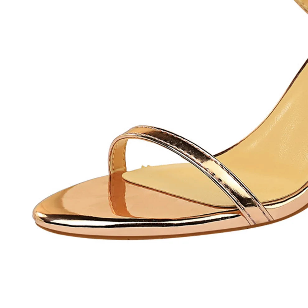 Sandálias gladiadoras femininas com salto alto de 8cm e 11cm, rasteirinhas de verão, sapatos stiletto de stripper em ouro champanhe.