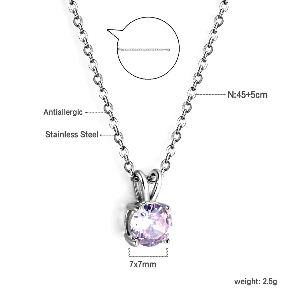 Colar de Pingente Redondo de Zirconia Cúbica de Aço Inoxidável ASONSTEEL para Mulheres, Joias Minimalistas Charmosas, Design Brilhante como Presente
