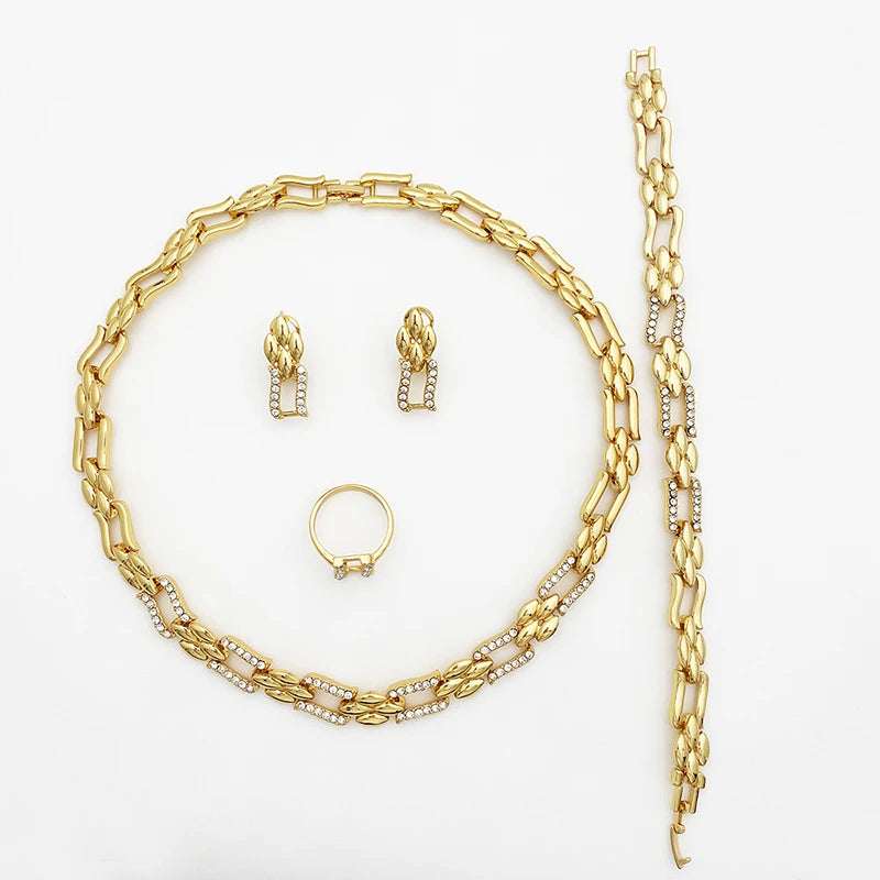 Conjunto de Joias em Ouro Dubai, Colar Cubano e Brincos para Mulheres, Jóias de Casamento para Noivas, Presente para Festa de Banquetet