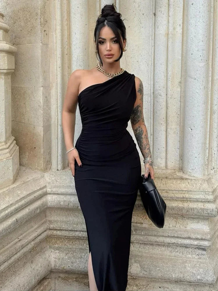 Vestido Maxi Feminino Preto de Verão, Moda Sexy, Fenda, Sem Mangas, Costas Nuas, Slimle Casual Club Elegant Lady Party Dress