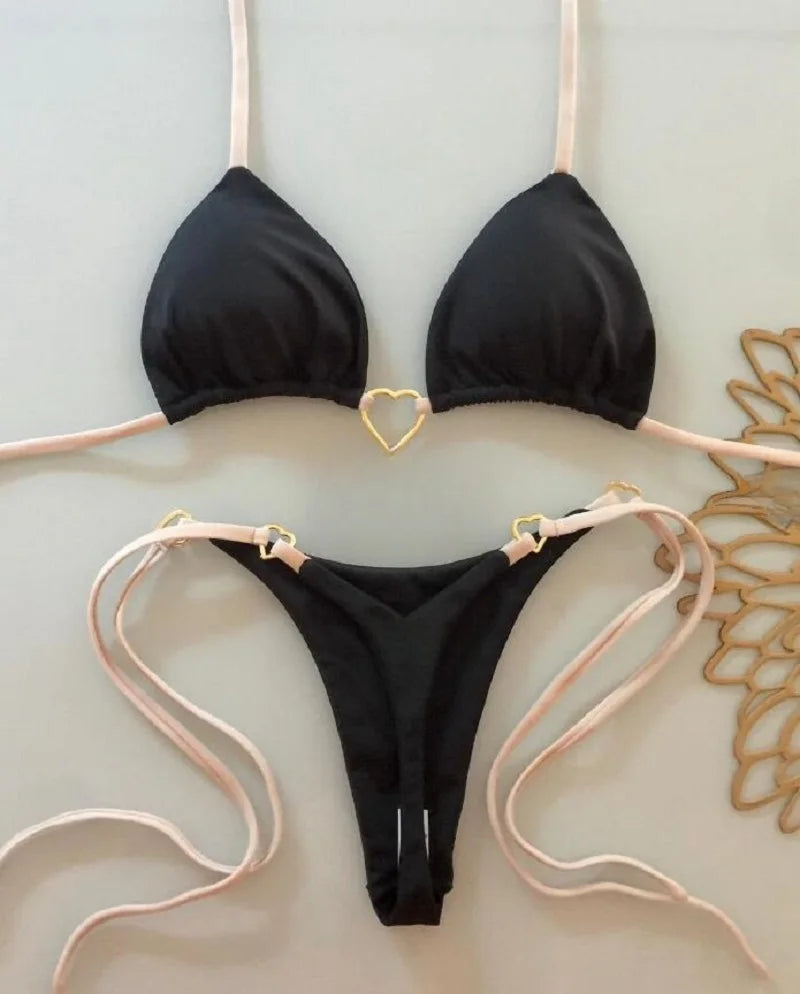 Conjunto de Biquíni Sexy Halter de Cor Sólida RUOTONSEPT, maiô feminino de duas peças, com triângulo e fio dental, traje de banho estilo brasileiro.