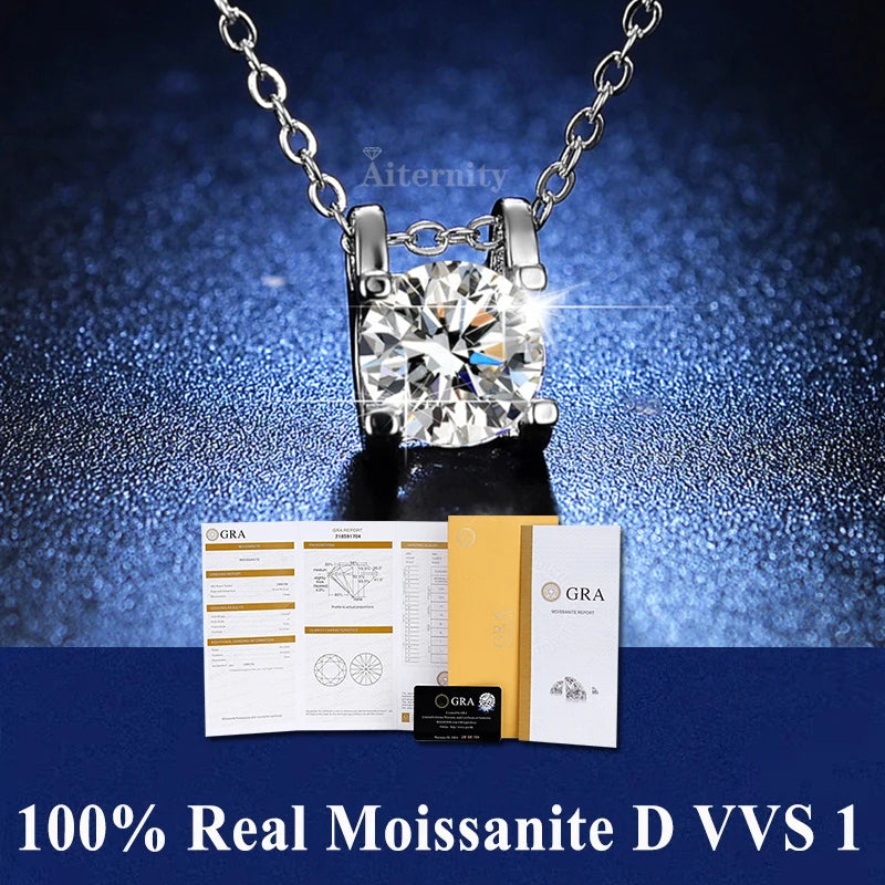 Colar de Pingente de Moissanita em Prata 925 com 6 Garras para Mulheres Design Moderno Cor D VVS Aprovado no Teste de Diamante Joia com caixa GRA