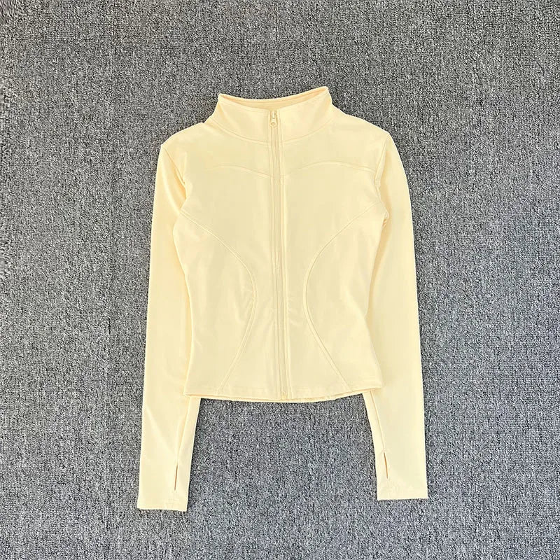Jaqueta Esportiva Feminina de Manga Longa, Camisa de Treino, Casaco para Academia, Roupas de Yoga, Roupas Esportivas