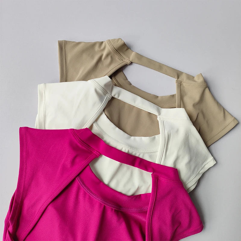Camiseta esportiva sem costas, com almofada fixa no peito, justa, de secagem rápida, suit de yoga afinado para mulheres.