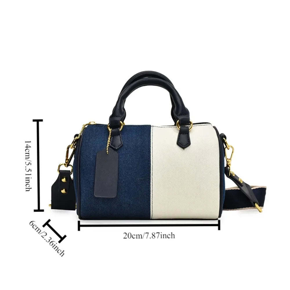 Cross Body Bags Casual Street Small Boston Bag 2025 Designer Purses Patchwork Colorblock Mini Handbags For Women Denim Shoulder