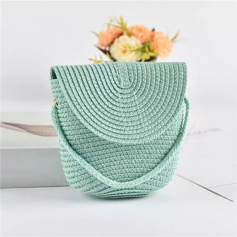New Half Round Straw Bags for Women Summer Beach Rattan Bag Handmade Woven Half Moon Crossbody Handbags Bohemia