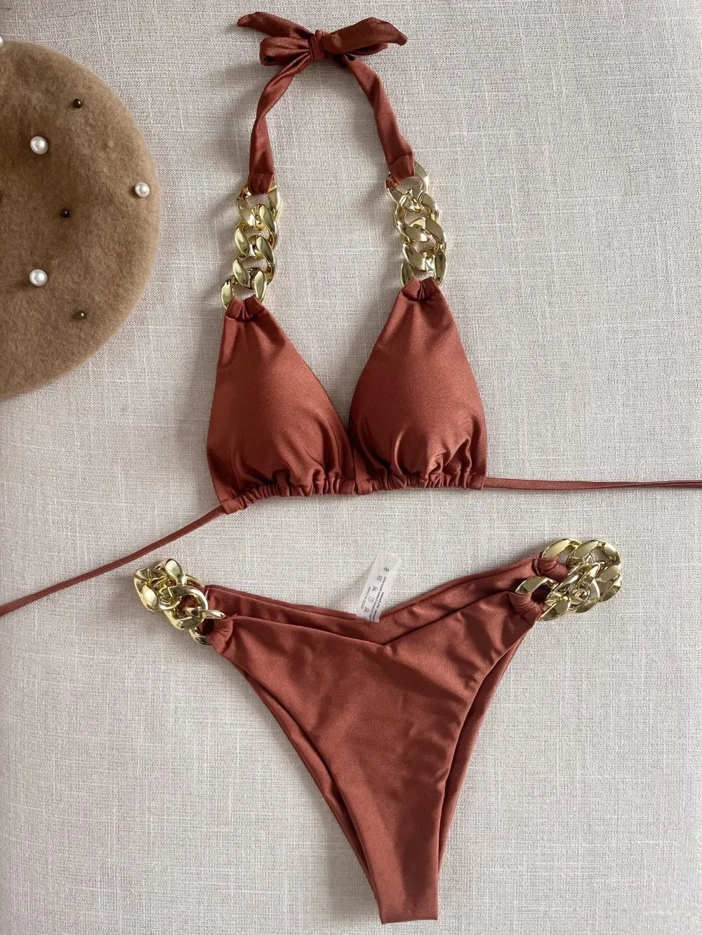 Biquíni sexy push up em 2025, micro corrente, verão, tecido macio, entrada de luxo, maiô feminino de duas peças, traje de banho para praia.
