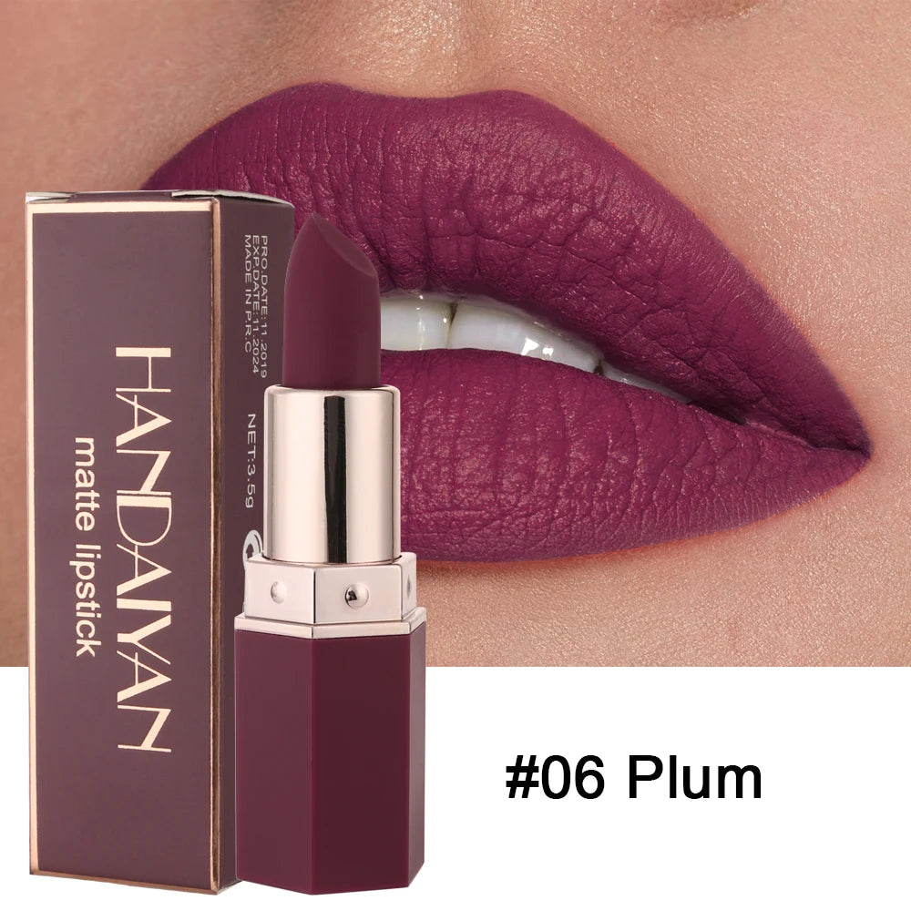 Batom Matte em 6 Cores, Sem Desbotar, Não Gruda no Copo, Acabamento Veludo de Longa Duração, Cor de Lábios Matte Suave e Resistente à Água, à Prova de Borro