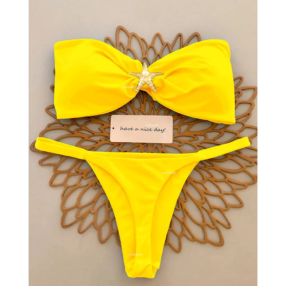 Biquínis Push Up 2025 Sexy Moda Praia Feminina Conjunto de Micro Biquíni Roupa de Banho Praia Bandeau Biquíni Brasileiro