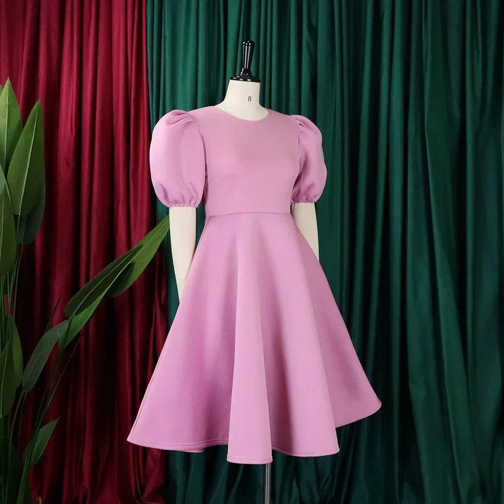 Vestidos Elegantes para Mulher 2024, Decote em O, Manga Curta, Cintura Alta, Pregas, Midi Luxuoso para Festas de Aniversário e Jantares