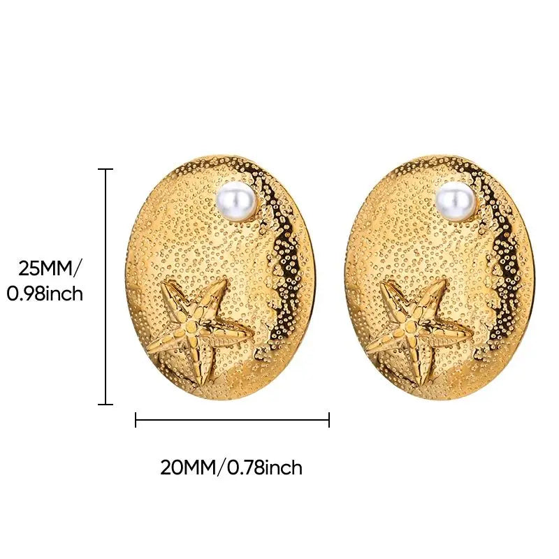 Brincos de Coração em Pérolas Douradas para Mulheres, Brincos Geométricos Quadrados em Aço Inoxidável, Joias de Casamento e Piercing da Moda para o Natal