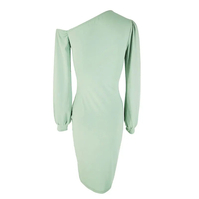 Vestidos Femininos Elegantes para Festa Primavera Sólidos Sexy com Manga Longa Vestido Bodycon Moda Nova Streetwear Vestido Feminino com Gola Diagonal