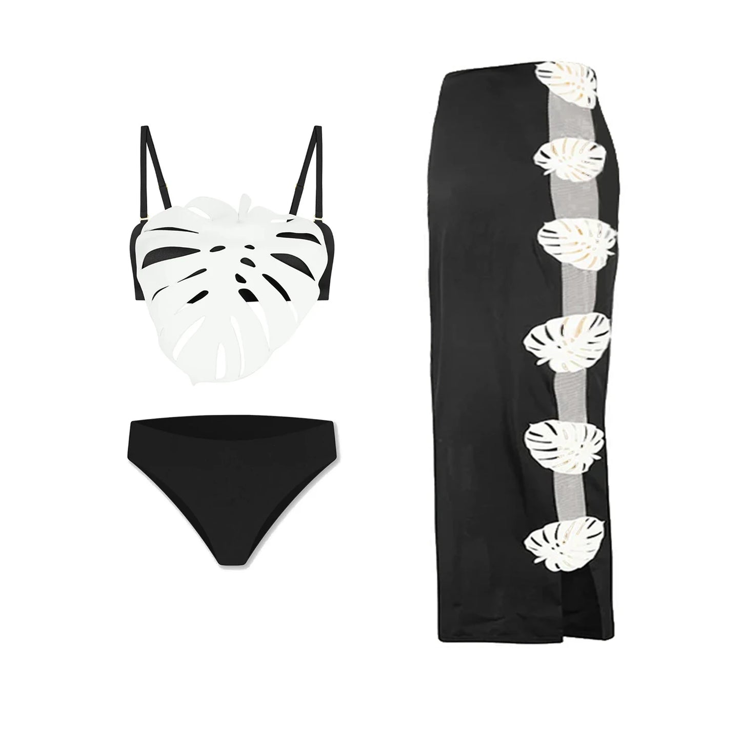 Conjunto de 3 peças de maiô laser cut para mulheres, biquíni sexy com push-up, moda de bainha alta, biquíni feminino com recortes, roupa de banho tipo bodysuit para praia.