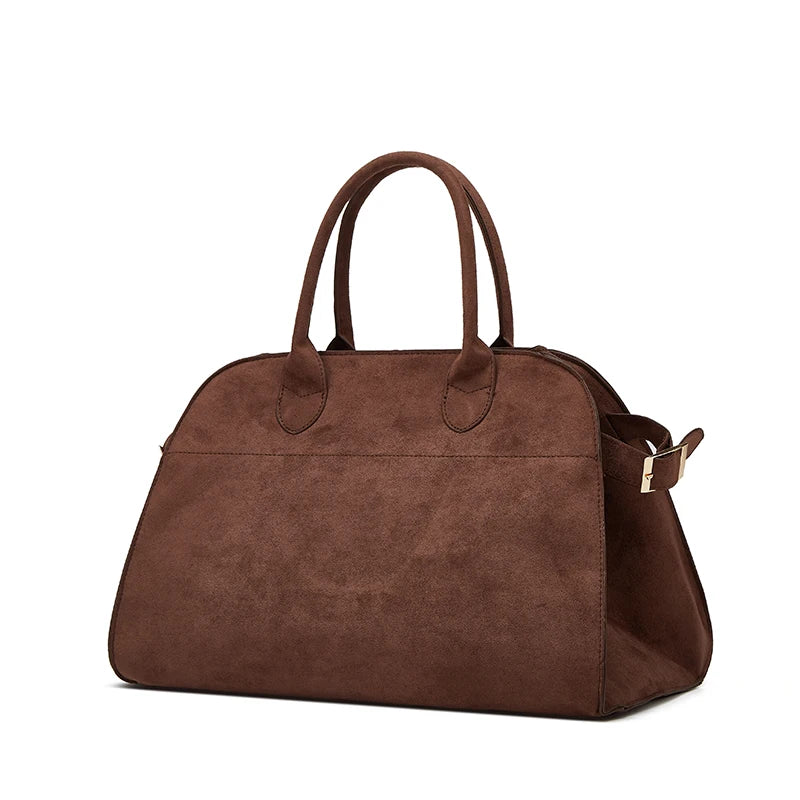 Design Handbag Leather High-Capacity Commuting Bag, Fashionable Cowhide Suede Briefcase Tote Bag Travel Bag Suede